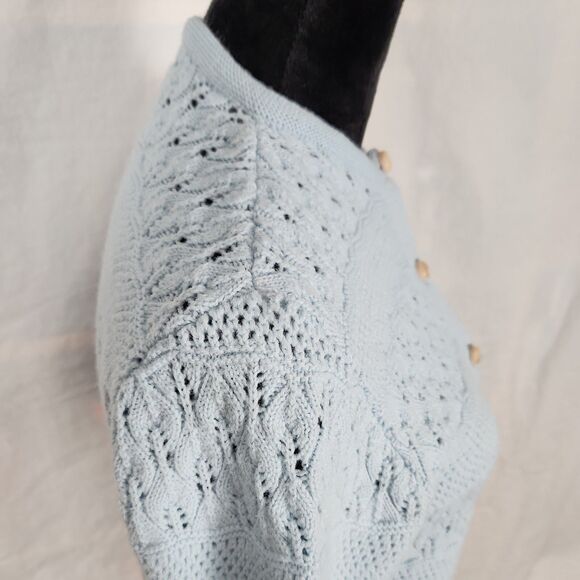 Vtg 1970s Rosanna Wintuk Blue Knit Cardigan Orlon Acrylic Round Neck Sweater - Picture 8 of 16